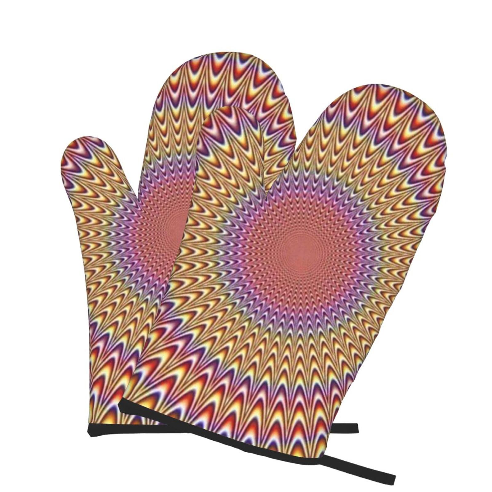 Oven Mitts Set of 2 Pcs, spiral optical illusion Prints Heat Resistant Kitchen Gloves for Cooking Baking Grilling