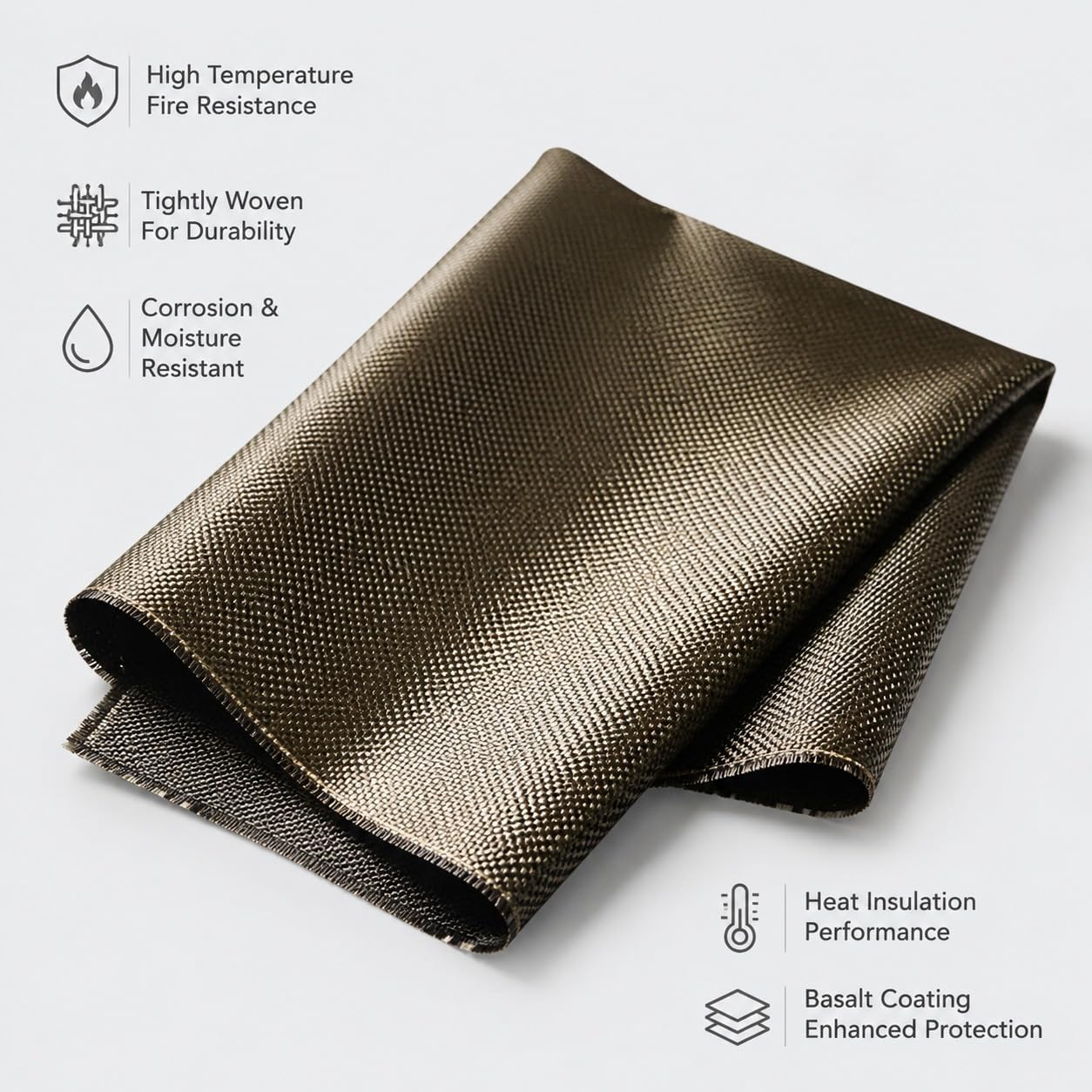 Tejido de Fibra de Basalto Alta Temperatura 700°C – Tela Ignífuga Resistente al Fuego para Aislamiento Térmico, Coche, Aeroespacial, Refuerzo de Compuestos(Size:1x5m,Color:330g/㎡)
