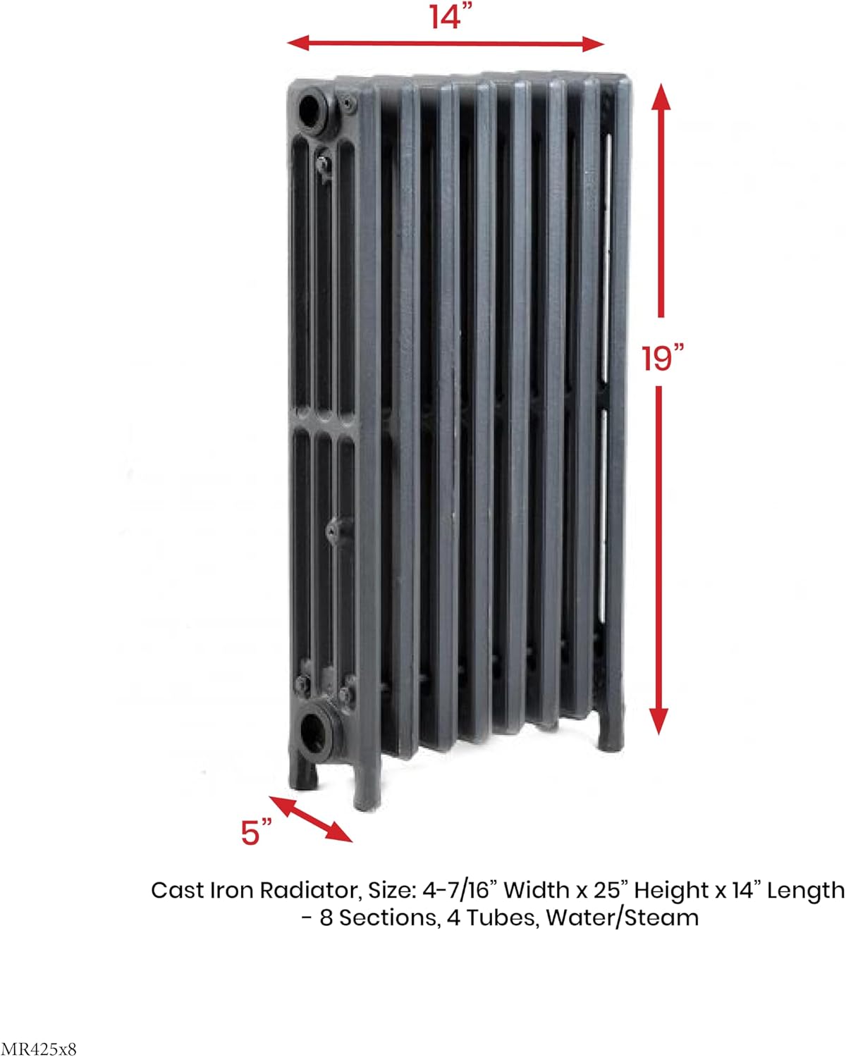 Cast Iron Radiator, 25" Height, 4-7/16” Depth, 14" Length, 4-Tube, Steam Radiator, Hot Water Radiator, Home Radiator, Cast Iron Radiators for Home Heating, Cast Iron Heater, by Oswald Supply