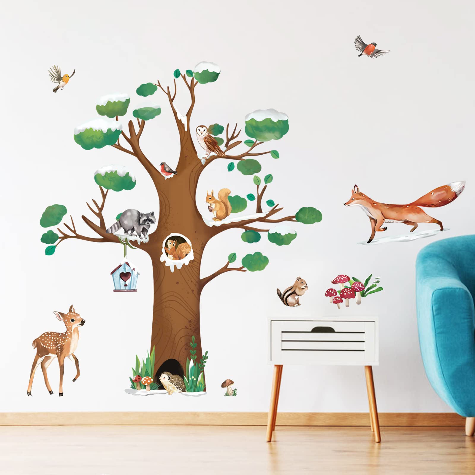 Adesivi Murali Animali Bosco - Scoiattolo, Volpe, Cervo, Per Camerette Bambini, Facili Da Applicare