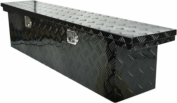 60"X12"X14" Black Aluminum Pickup Truck Trunk Bed Tool Box Trailer Storage with Lock Key 5 Bar Tread