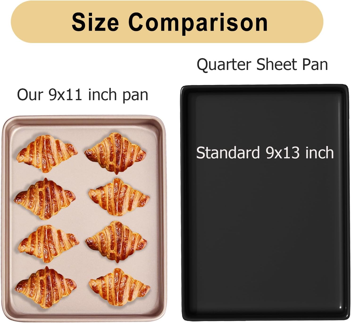 Small Cookie Sheet Pan 9x11 Inch, Nonstick Baking Tray 2-Pack, 0.8mm Thick Heavy Duty Carbon Steel, Gold – Oven Safe, Easy Clean, Bakeware Sets for Cookies, Roasting - Image 5