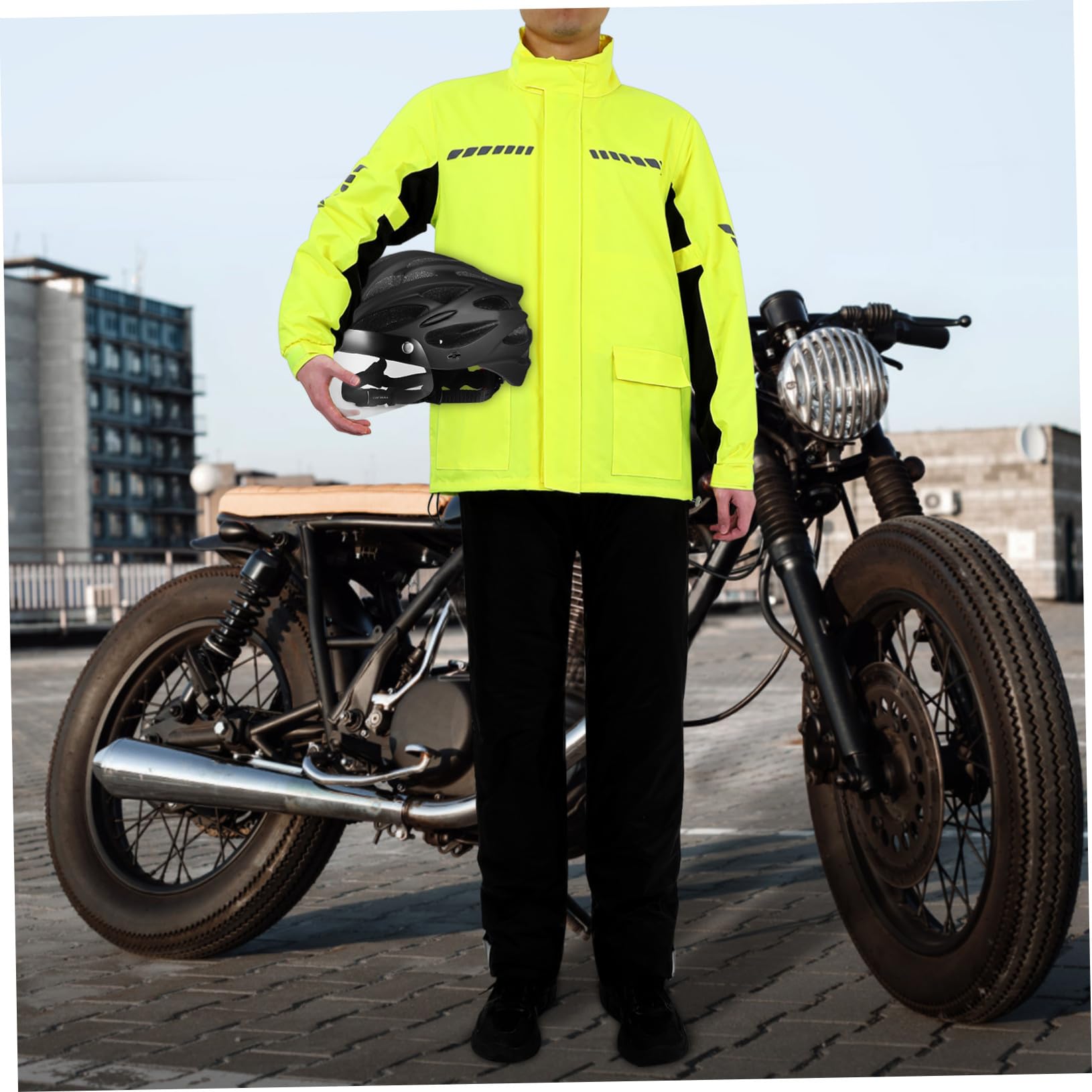 Healvian Ensemble de Pluie avec Design Réfléchissant Homme Imperméable Moto Jaune en Nylon et Couvre-Chaussures pour Pluie Forte en Extérieur