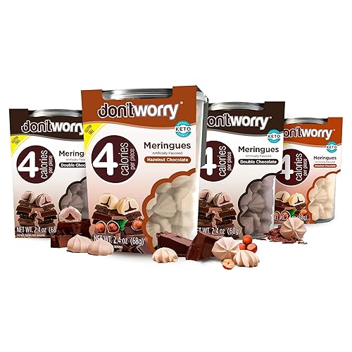 DON'TWORRY Snacks saludables, merengues ligeros con solo 4 calorías, paquete de 4 sabor a avellana y chocolate sin azúcar, aperitivos sin gluten,