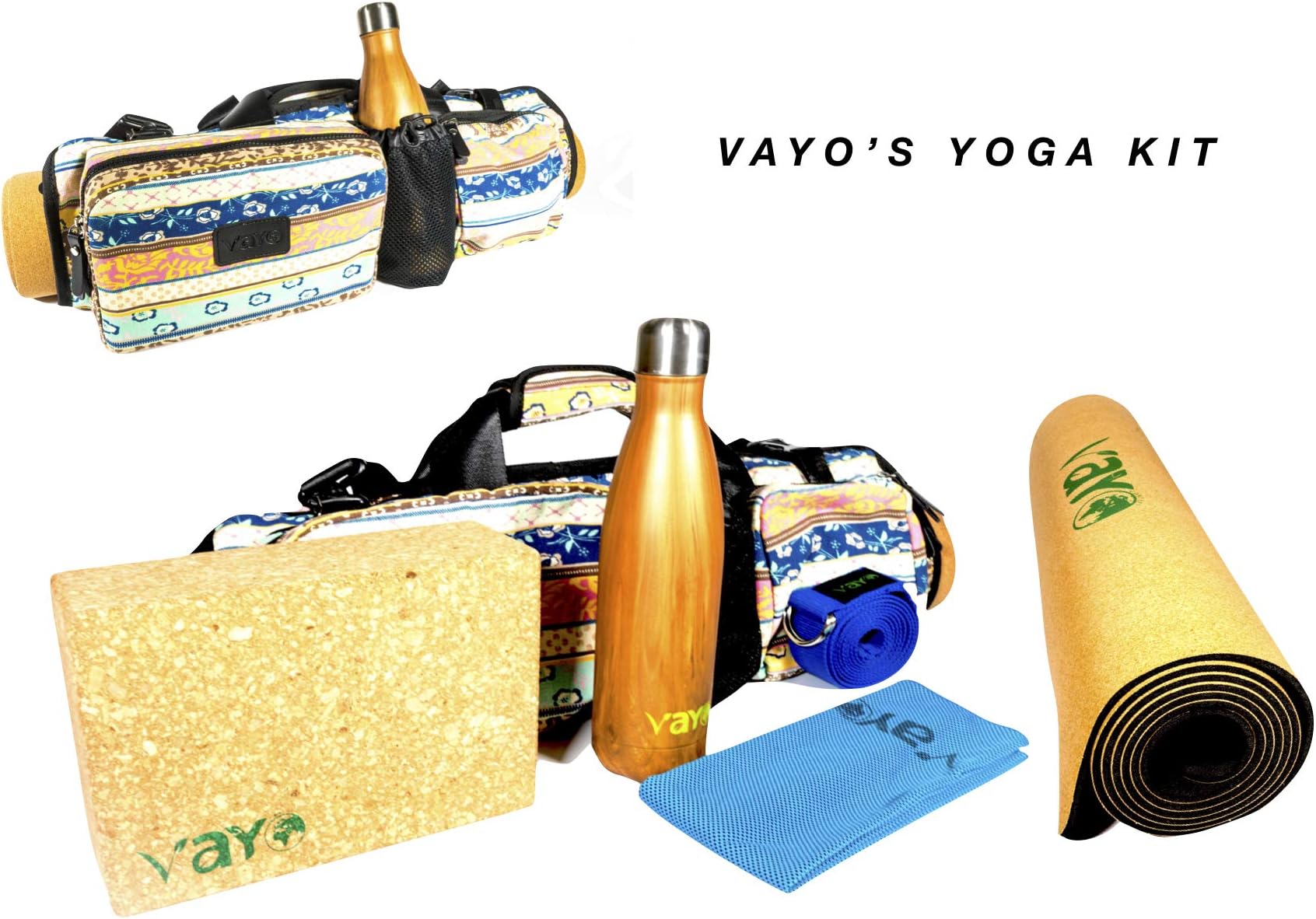 Yoga Set 6-Pieces | 1 Yoga Mat (72" x 24" x 5mm), Yoga Strap, Yoga Block, Water bottle, Yoga Cooling towel and Beautiful Yoga bag. This kit is 100% Natural. Perfect for seasoned Yogis or any beginners