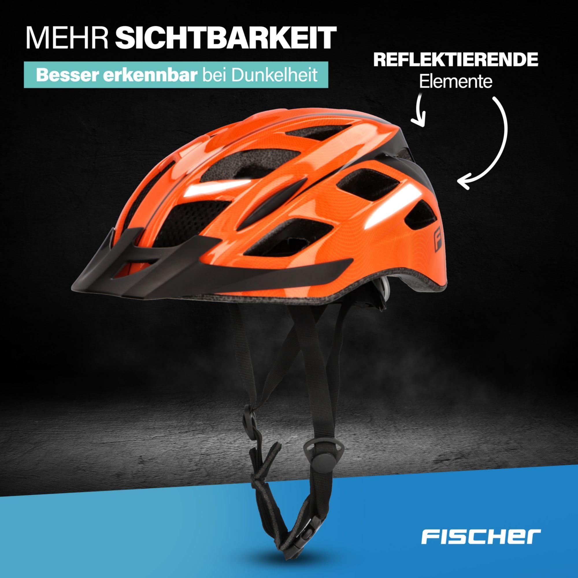 FISCHER Kask rowerowy dla dorosłych, kask rowerowy miejski, rozmiar S/M, 52-59 cm, pomarańczowy, z podświetlanym systemem pierścienia wewnętrznego