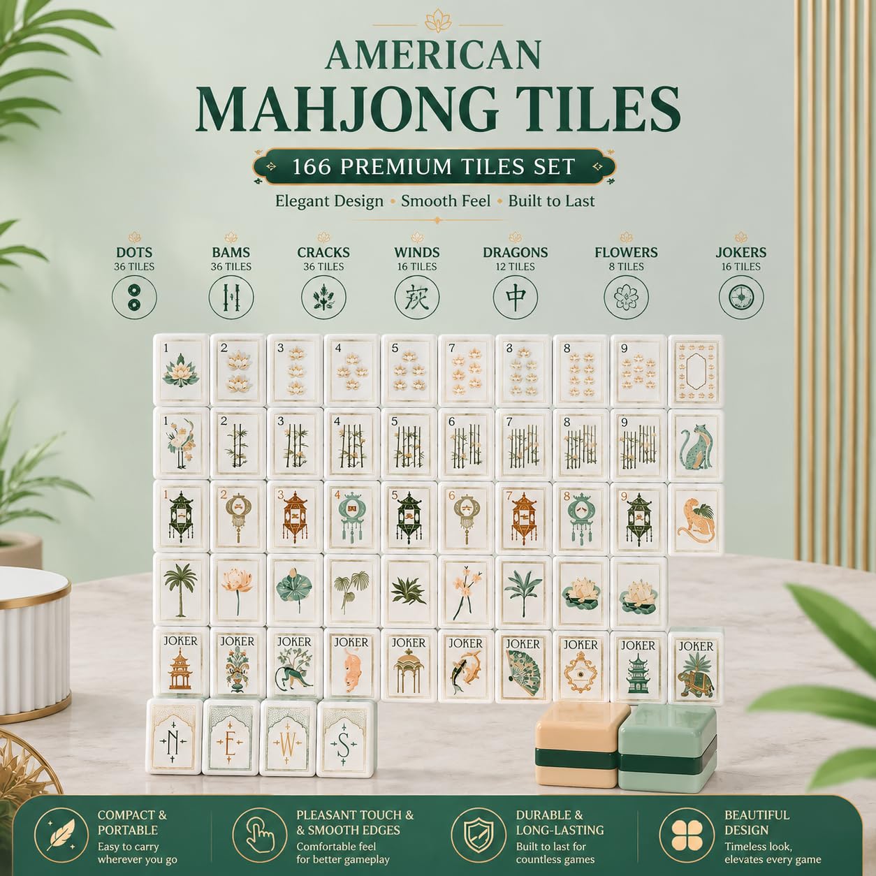 Solo 160 Pezzi in Acrilico per Mahjong Americani, 4 Strati di Ricambio Grande (1,5"), Pezzi Western incisi Premium per Viaggi (Senza Accessori),Marrone