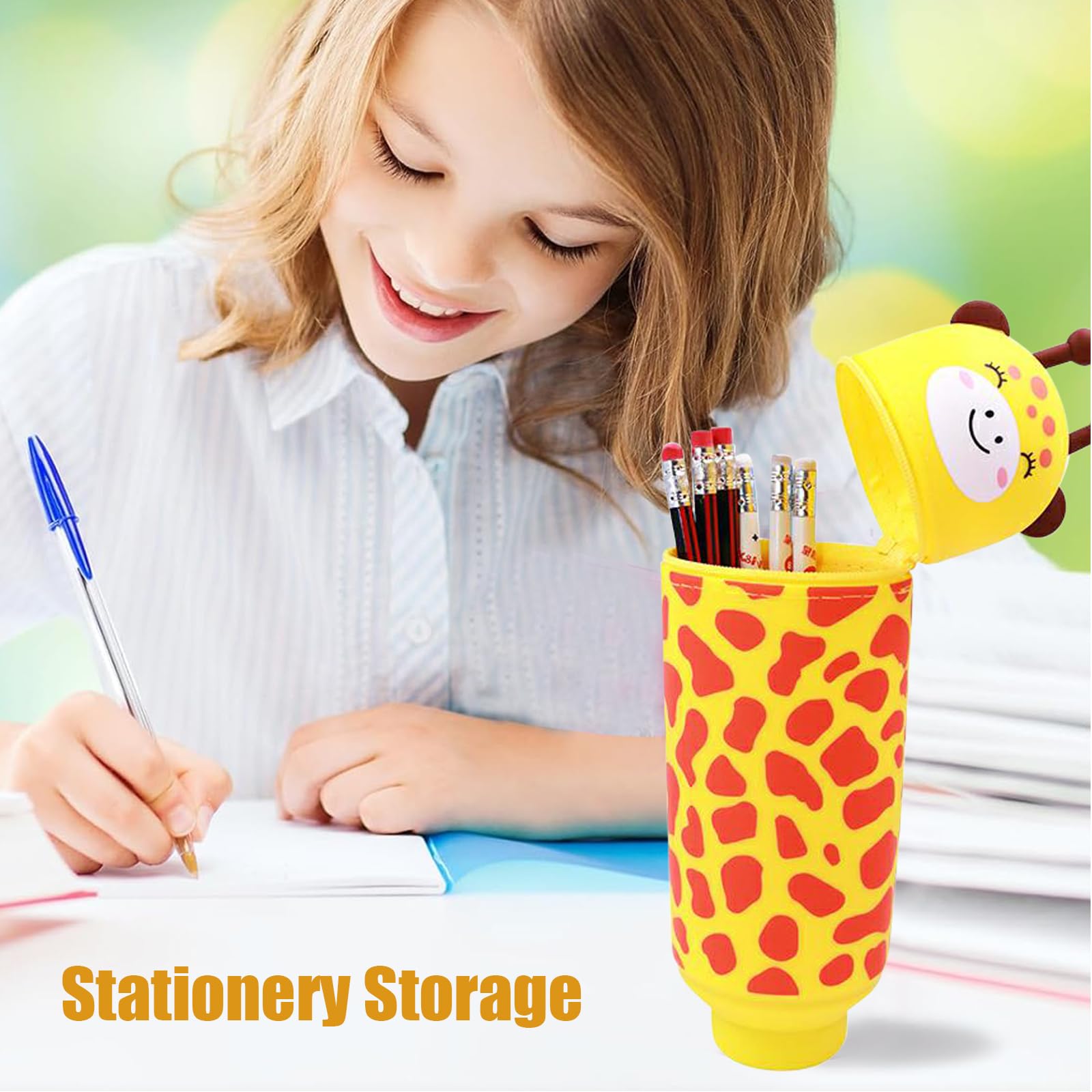 EEPLUYTY Kawaii 2 in 1 Soft Silicone School Case, Silicone Vertical Case, Silicone Zipper, Cute Cartoon DIY, Giraffe, moderne - Image 4