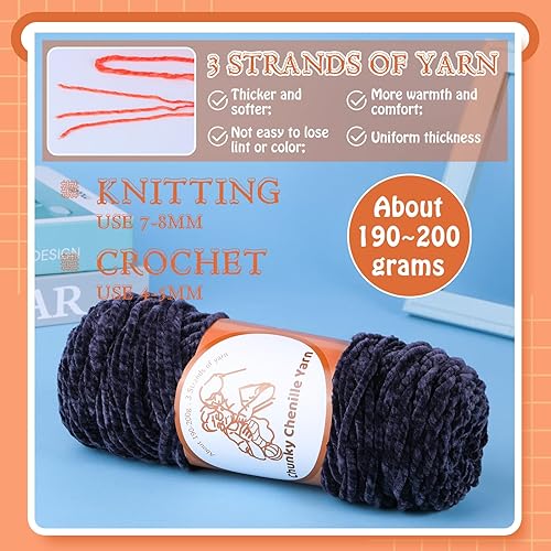 Miniatura 2 de TLKKUE Hilo de felpilla gruesa (7 onzas7.05 oz), 3 hebras de hilo de terciopelo de felpilla suave para tejer a ganchillo, hilo grueso para mantas,