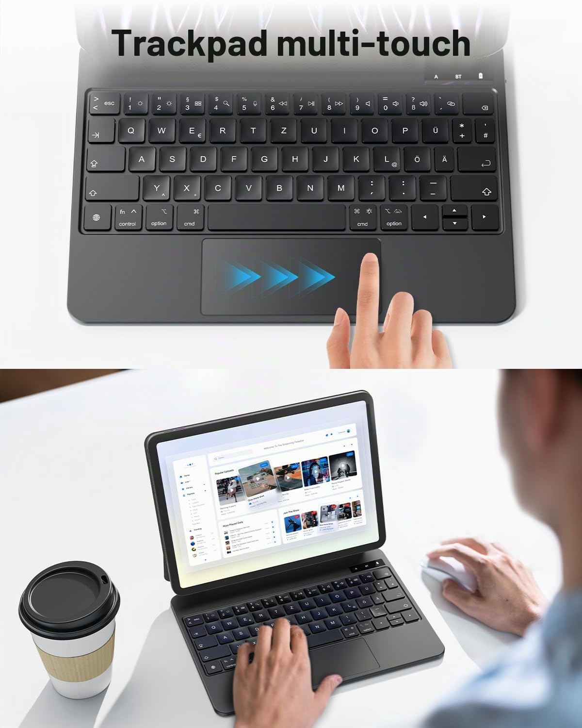 OMOTON Étui de clavier Magic Keyboard 7 éclairage trackpad, clavier Bluetooth QWERTZ, Noir pour iPad Air 6 11" 2024, iPad Pro 11 4/3/2/1 Gen, Air 5/4 10,9"