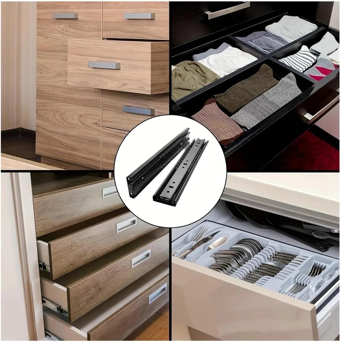 Drawer Rail Black Cold Rolling Steel 3-Way Drawers Slide Three Section Slides 8 to 22 Inch 3 Way Sliding Tracks Furniture Rails(14 inch)