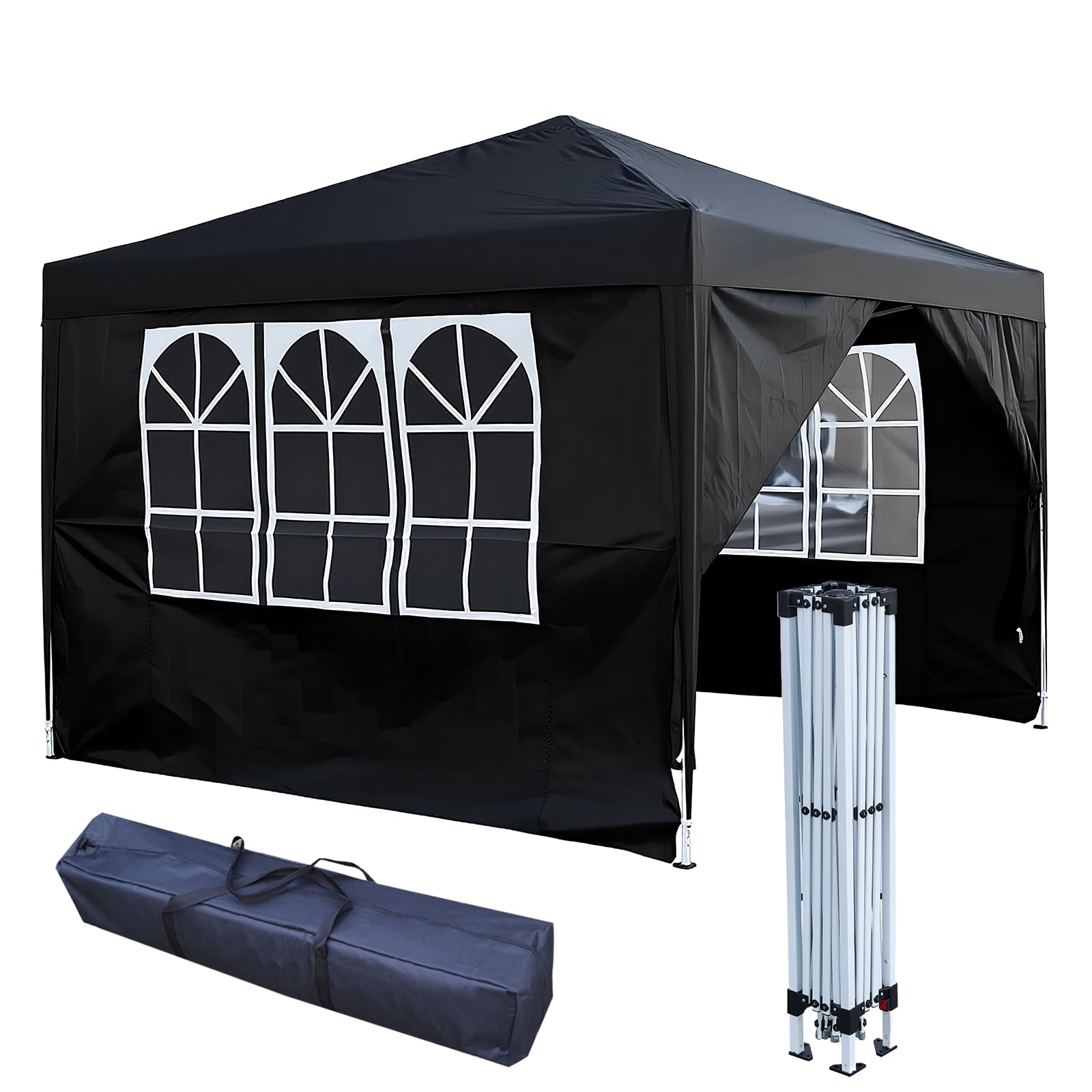 2.5x2.5m Pop Up Gazebo with 4 Removable Sidewalls, Portable Outdoor Party Tent with Carry Bag, All Weather Canopy for Camping, Markets, Garden Events (Black)