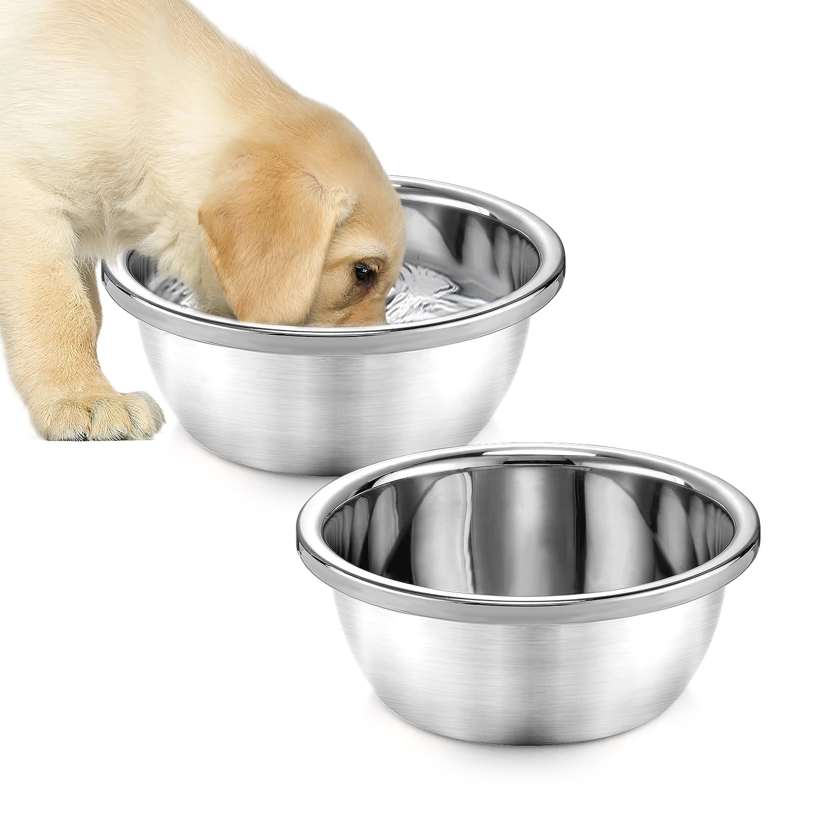 2 Pcs 0.7 Gallon Dog Bowls for Small Medium Dogs - Food Grade Stainless Steel Metal Water Bowl, Easy to Clean Food Bowls for Indoor Outdoor