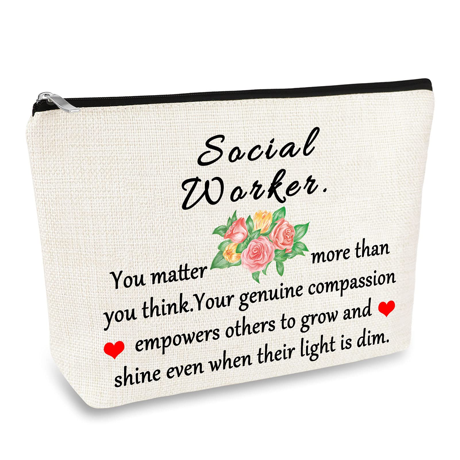 Social Work Appreciation Gift Makeup Bag Social Worker Thank You Gifts Cosmetic Bag Birthday Gifts for Social Worker Volunteer Coworkers Friends Makeup Pouch Travel Bag Christmas Thanksgiving Day Gift