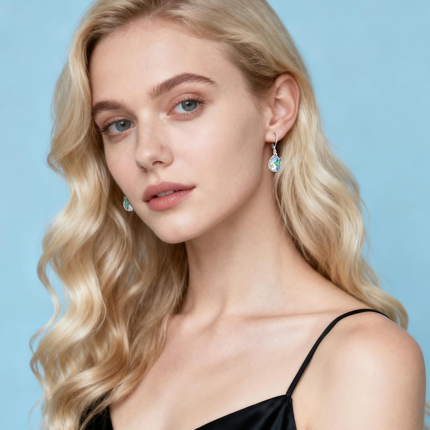 Eusense Birthstone Moonstone Turquoise Teardrop Dangle Earrings for Women Sterling Silver Pear-shaped Stone Tree of Life Animals Leverback Earrings Jewelry - Image 7