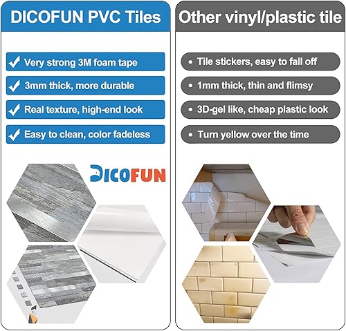 Miniatura 5 de DICOFUN 1 hoja de azulejos de pared para salpicaduras, PVC para cocina, despegar y pegar en madera envejecida