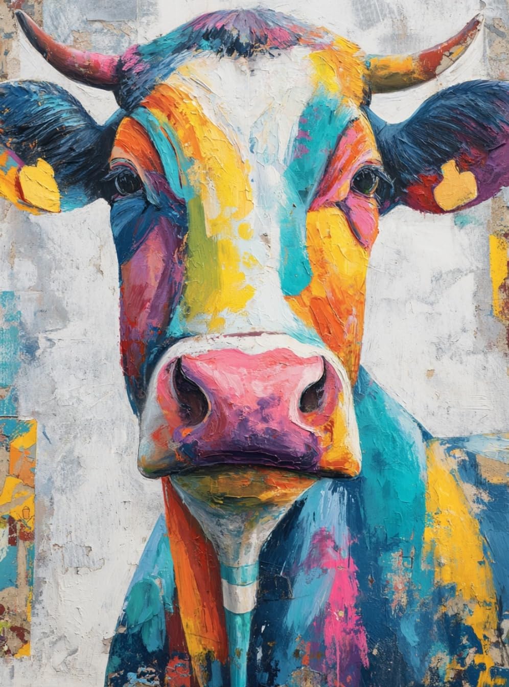 WANGWANGMIAO Paint by Numbers for Adults Colorful Cows- DIY Oil Painting Kits with Brushes and Acrylic Pigment, 16x20 inch Canvas，with Frame