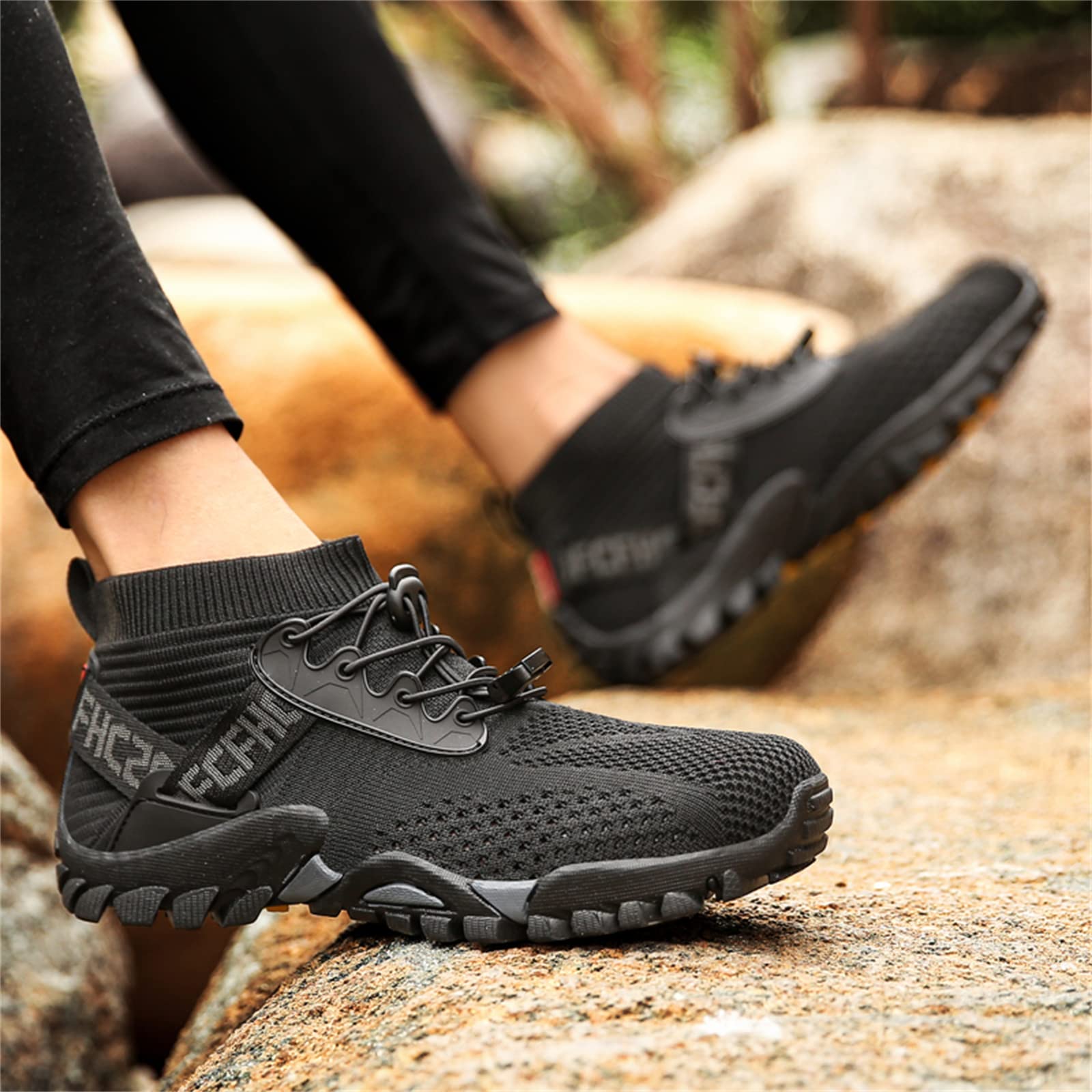 JiuQing Męskie buty do wody Szybkoschnące buty do chodzenia Wsuwane siatkowe buty do wędrówek na plaży Aqua Sport,Black,46 EU