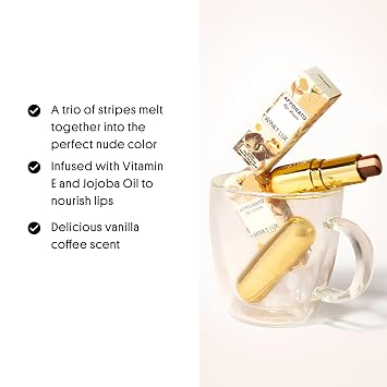 Winky Lux Affogato Tri-Color Tinted Lip Balm Hydrating Lip Care with Jojoba Oil & Vitamin E, Sheer Nude Tint, Vanilla Coffee Scent, Moisturizes and Softens Dry Lips