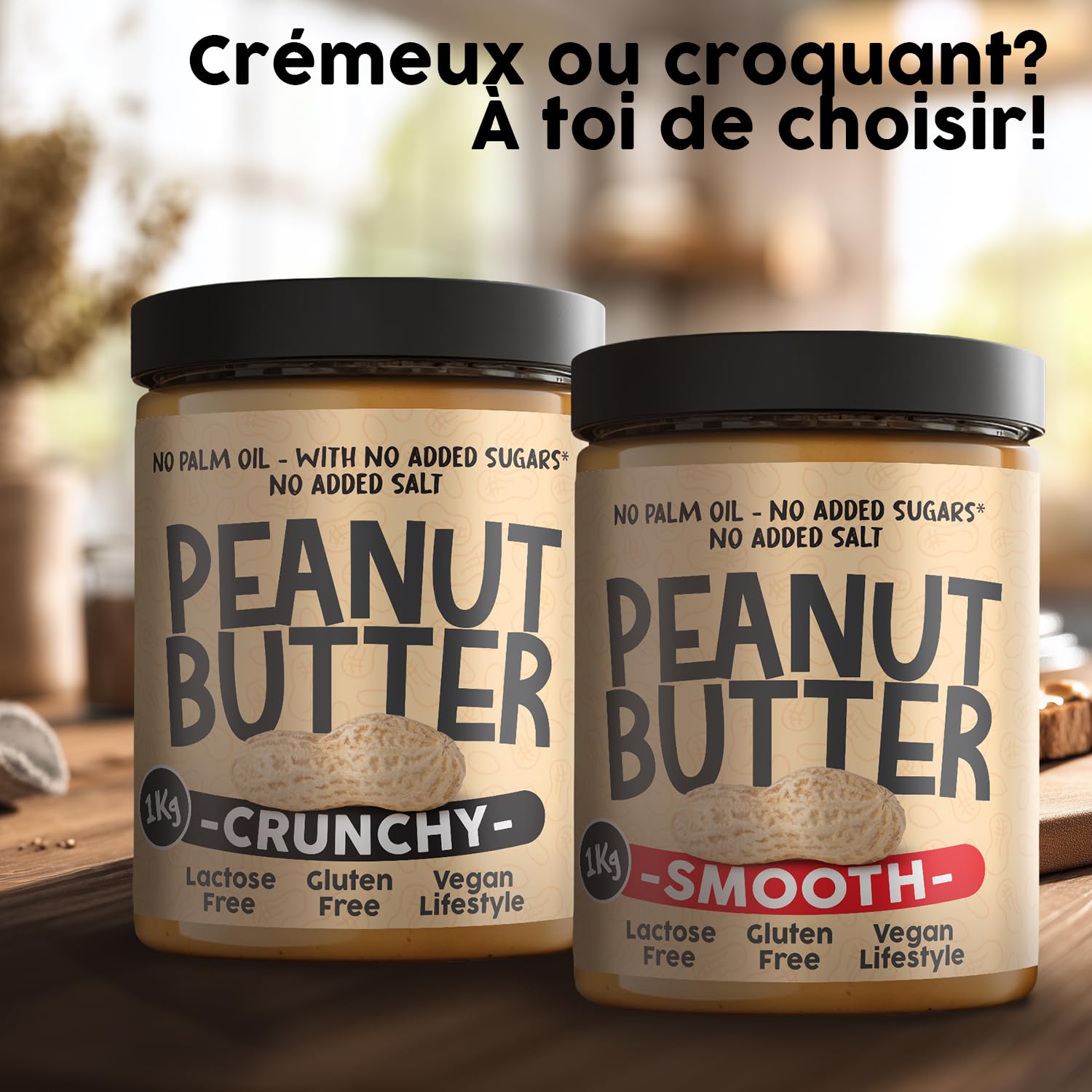 Beurre De Cacahuète Protéine Sans Sucre Crunchy, 1kg Peanut Butter, Beurre d Arachide 100% Naturel Sans Huile De Palme Dégraissé, Pate A Tartiner Protéinée