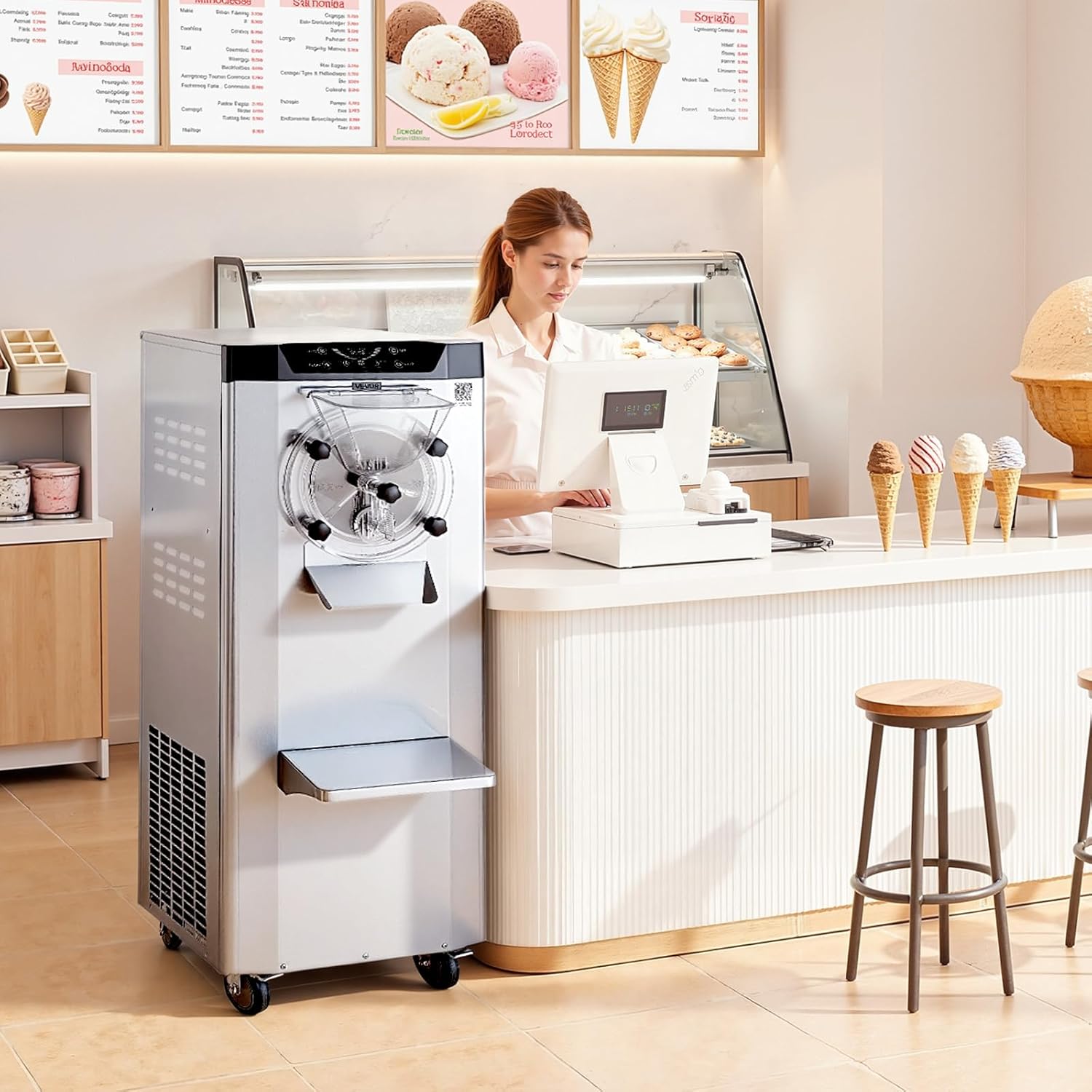 VEVOR Commercial Hard Ice Cream Machine, 2400W 3.17 to 5.28 Gallons per Hour, Gelato Hard Serve Ice Cream Maker with 10L 304 Stainless Steel Cylinder, Auto Clean LED Panel for Snack Bar Restaurants