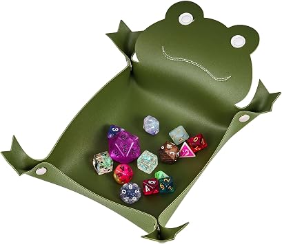 Cusdie Dice Tray Folding Animal Dice Tray Leather Dice Holder for DND Dice Game Table Games Green Frog