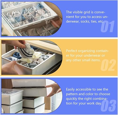 Miniatura 5 de COHEALI Transparent Plastic Sock Organizer Dividers Storage Box for Underwear and Socks Premium Cloth Material Multi-use Closet Bedroom Nursery