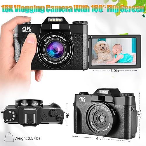 Vista 4 de Cámara digital 4K mejorada para fotografía y video, cámara de vlogging de enfoque automático de 16 x 48 MP para YouTube con tarjeta SD Cámara