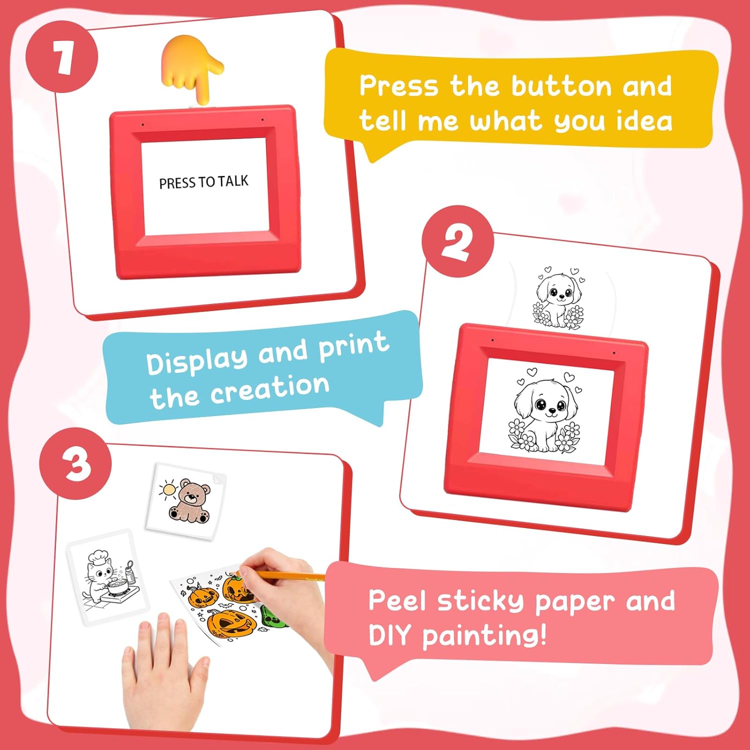 Voice AI Sticker Printer with Image Generation, Mini Sticker Maker Machine Portable, Thermal Sticker Printer Inkless for Kids, DIY Label Maker for Crafts, 5 Rolls Included