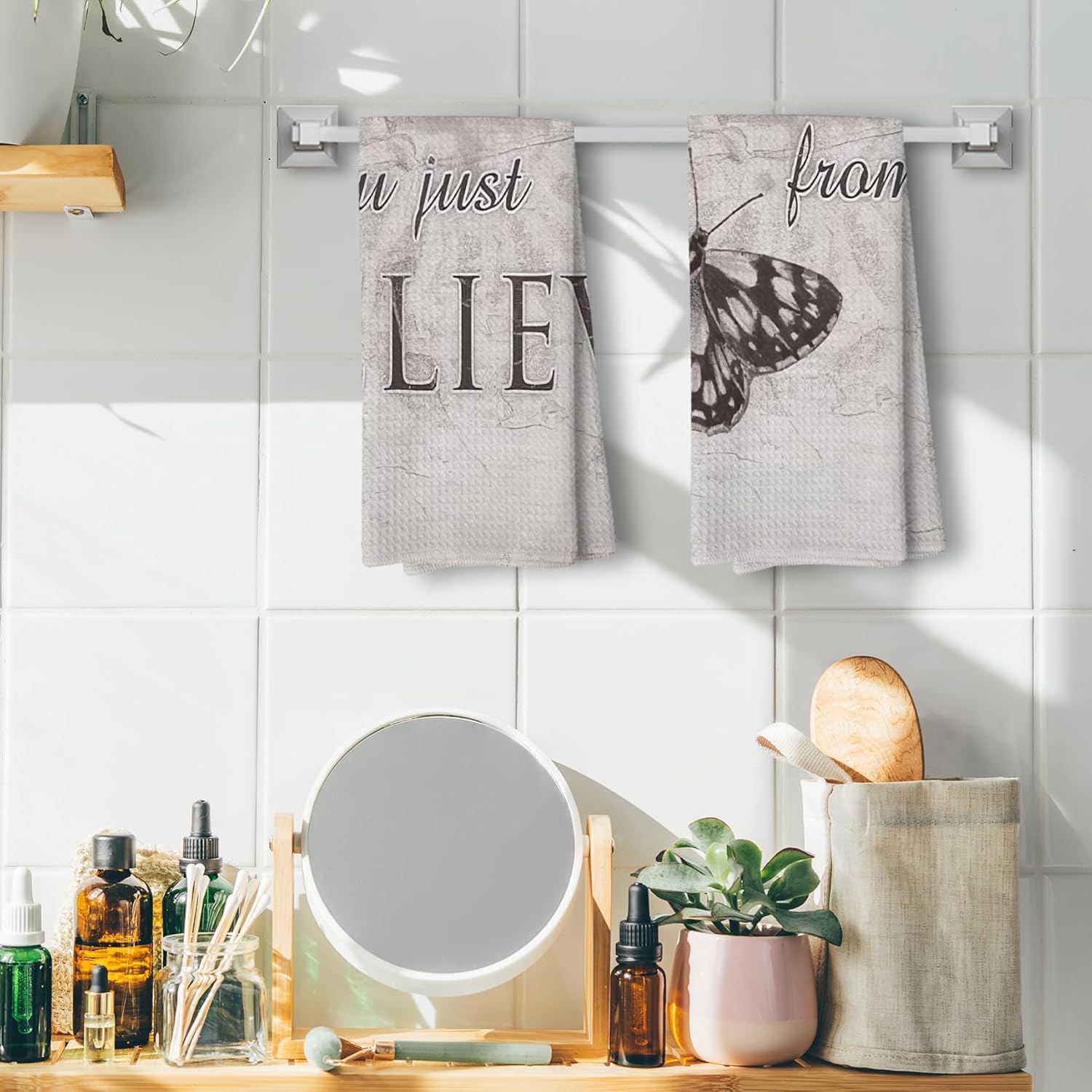 クリスチャンギフト 女性への信仰、言葉付きクリスチャンキッチンタオル、クリスチャンキッチン装飾、キッチン用聖書の一節ハンドタオル 1