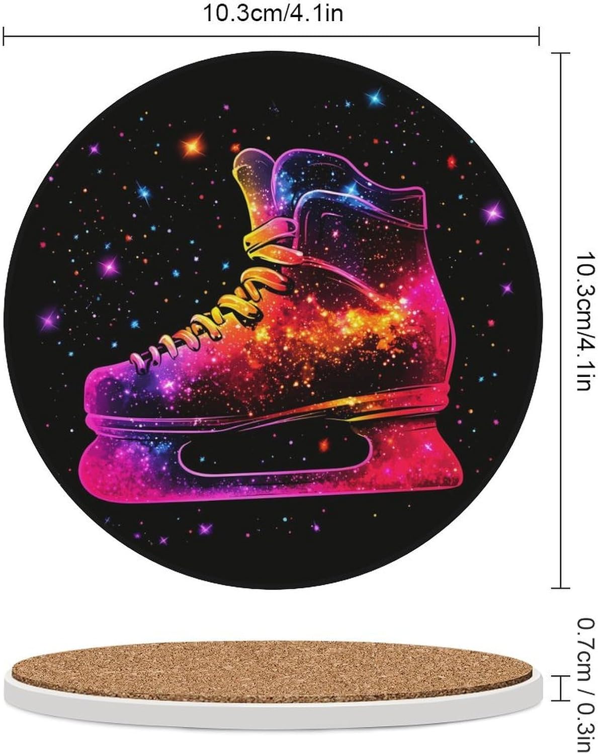 Skating Space Boot Round Ceramic Coasters for Drinks Absorbent Cup Holder Tabletop Protector with Cork Base