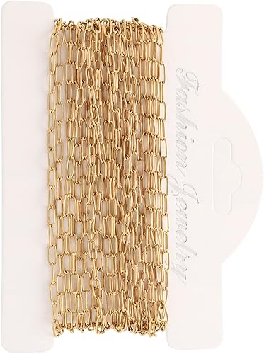 Cadenas de collar de 16.4 pies para fabricación de joyas, cadenas de acero inoxidable chapadas en oro a granel para manualidades, collares,