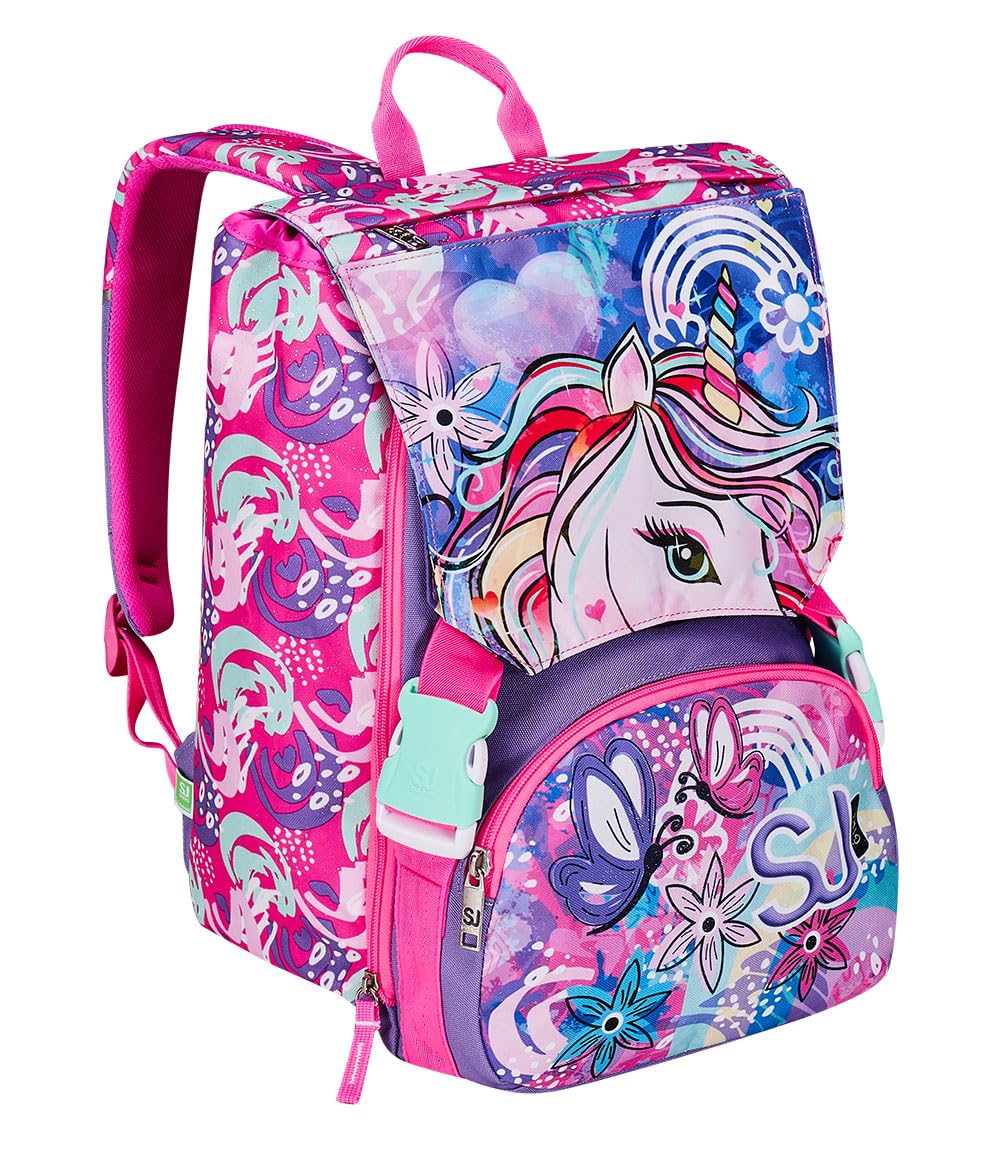 Seven Zaino Scuola SJ GANG CUCCIOLI, Rosa, Estensibile tramite Zip, Bambina + Portapenne + Astuccio 3 zip