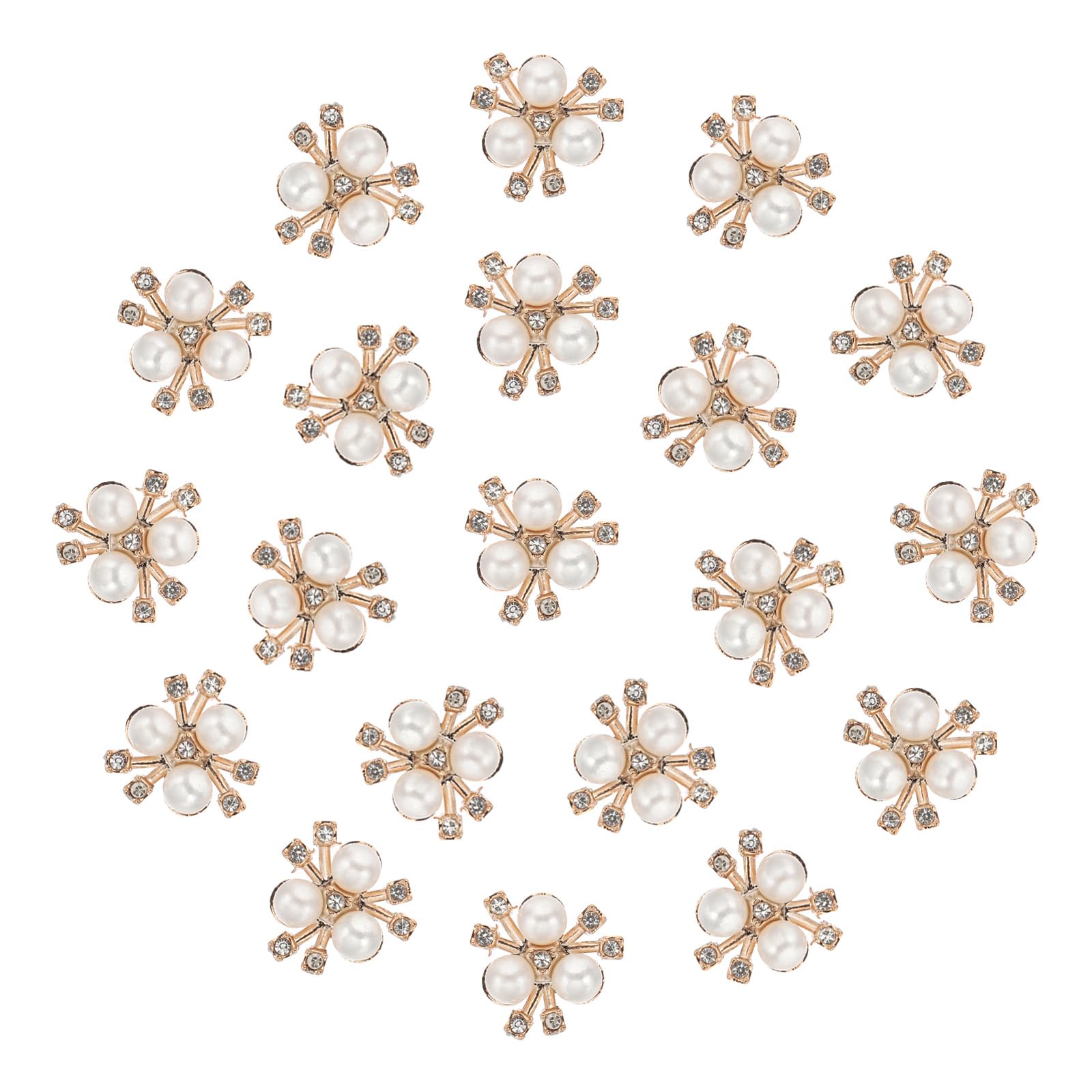 PATIKIL 20PCS Pearl Flower Buttons, Rhinestone Pearl Flower Buttons Embellishments Faux Pearl Rhinestone Buttons Flat Back Brooch for Jewelry Making Crafts Wedding Clothes Bag, White