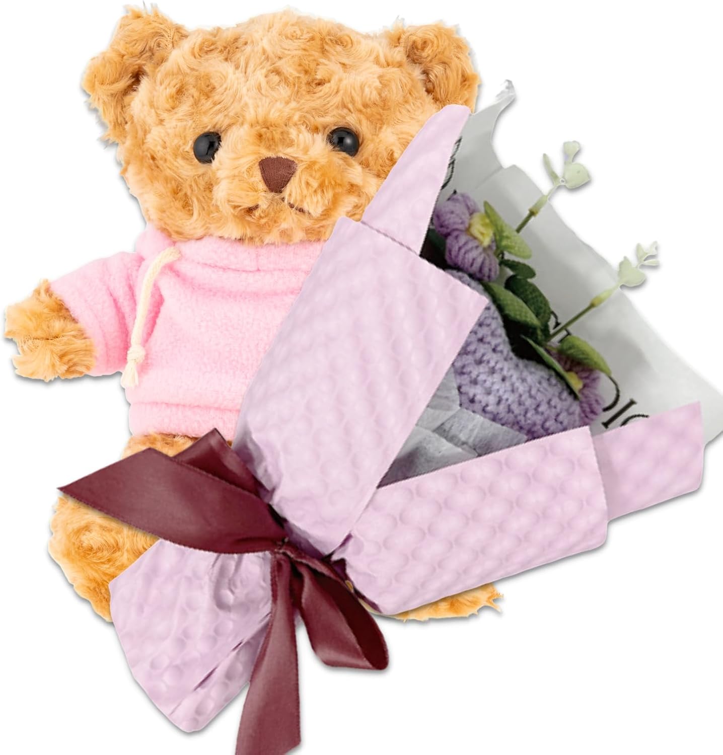 Q-FLA, and3 895432 Artificial Flower Gift, Summer Knit Bouquet, LAV, Soft Bear, Hoodie, Flowers, Bouquet, Gift, Sewing Clothing