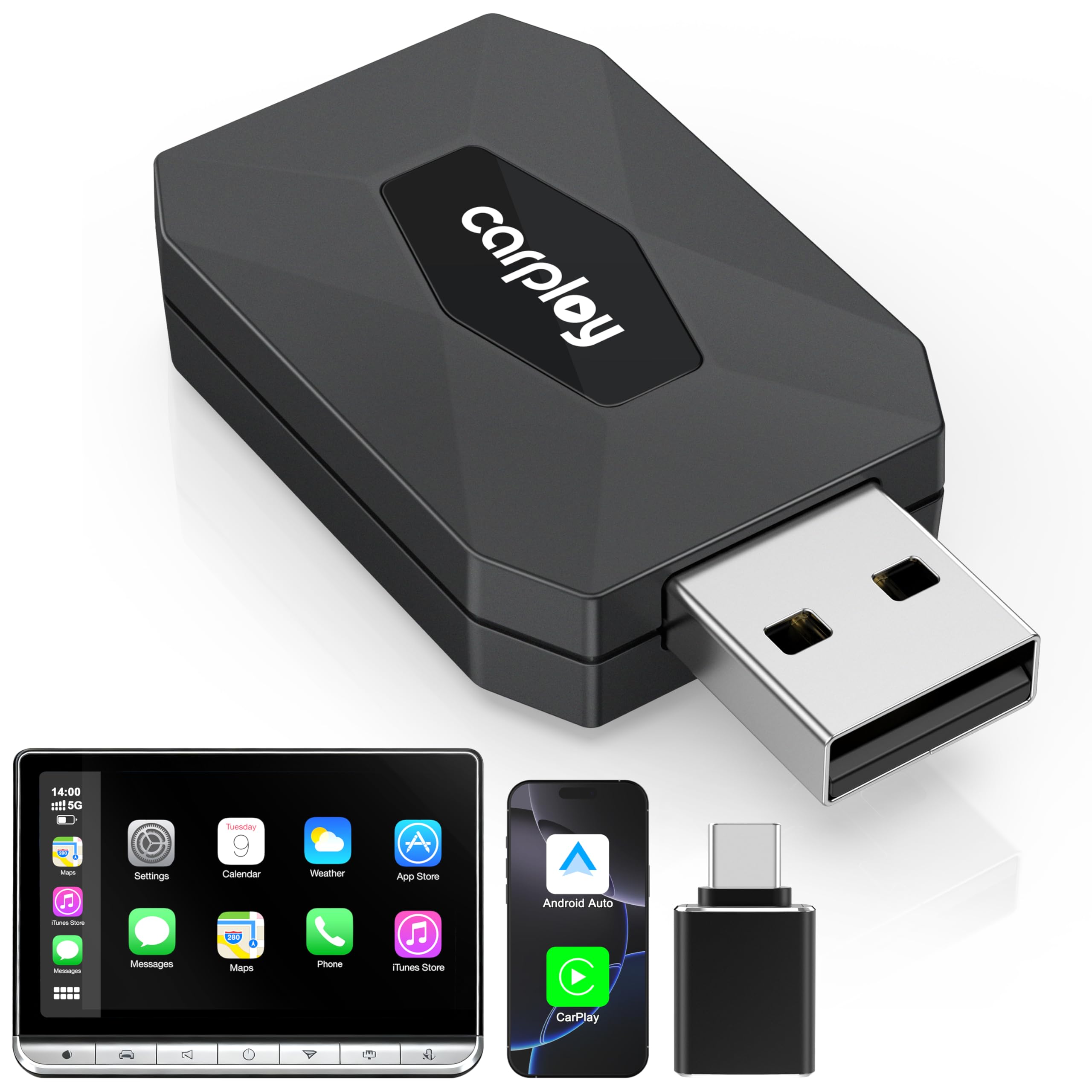Wireless CarPlay Adapter, 2026 Upgrade 3X Schnelleres Auto-Verbindung & Keine Latenz, Plug & Play, Bluetooth 5.3 & WiFi 6, iOS 10+/Android 10+, 927+ Autos (Dual-System für Apple & Android, Schwarz)