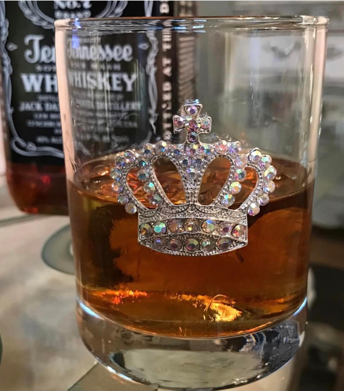 THE QUEENS' JEWELS Aurora Borealis Crown Jeweled Double Old Fashioned, 14 oz. - Regal Crown Of Eye-Catching Sparkling Jewels, Hand-Decorated Glassware – Not Painted, Dazzling and Unique