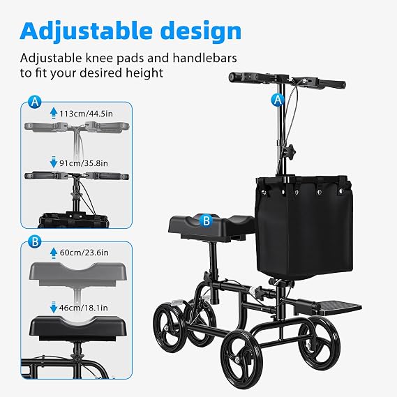Knee Scooter, All Terrain Foldable Knee Walker, Knee Scooter for Adults with Dual Braking System, Compact Crutch Alternative for Foot Surgery