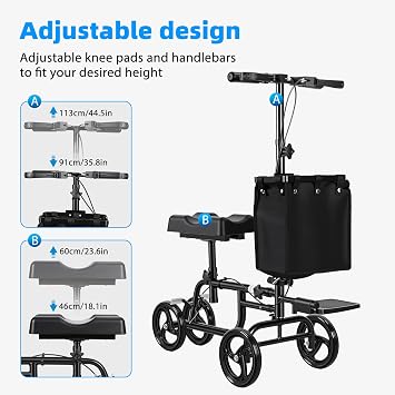 Knee Scooter, All Terrain Foldable Knee Walker, Knee Scooter for Adults with Dual Braking System, Compact Crutch Alternative for Foot Surgery