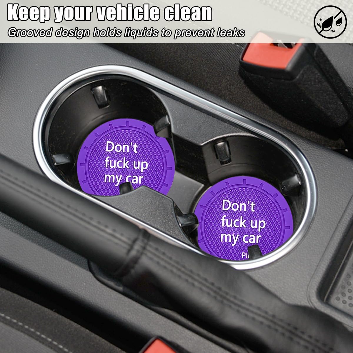 Car Cup Holder Coaster, 2PCS 2.75 Inch Non-Slip Anti-Scratch Don`t Fuck Up My Car Vehicle Drink Mat, Automotive Interior Water Bottle Pad, Universal for SUV Sedan Truck (Dark Purple) image 4