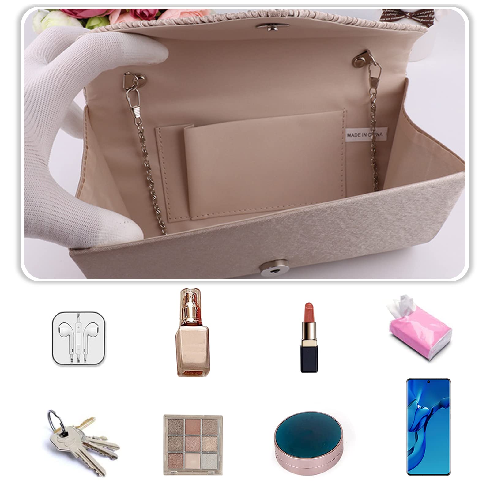 CORIOS Clutch Pochette da Sera Donna con Strass e Catena Elegante - Borsa Messenger a Tracolla per Cerimonia, Sposa, Cocktail, Festa, Ballo - Blu Scuro