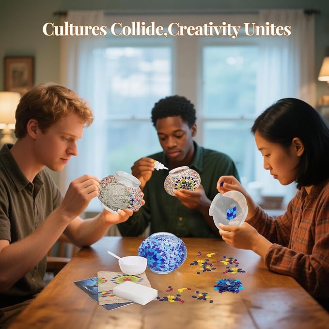 BOHMR DIY Turkish Mosaic Lamp Kit, Swan-Neck Stained Glass Lamp Making Kit- Easy,Fun,No Experience Needed, Mosaic Art & Craft Project Kits for Adults & Teens, Make Your Own Table Lamp,Blue photo 2