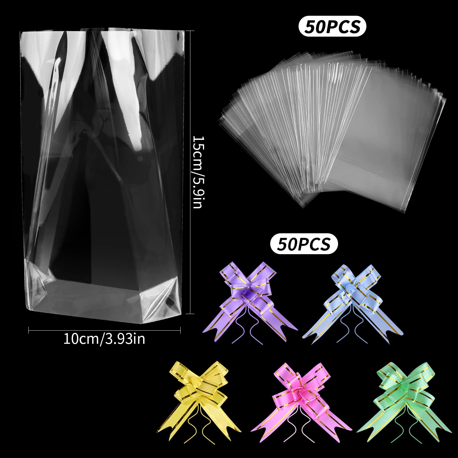 50 Sachets Cadeaux Transparents, Sacs De Shopping, Utilisés Pour L'emballage Des Bonbons Et Des Cadeaux De Mariage (13×7×15cm) - Beaux-Arts Et Loisirs Créatifs