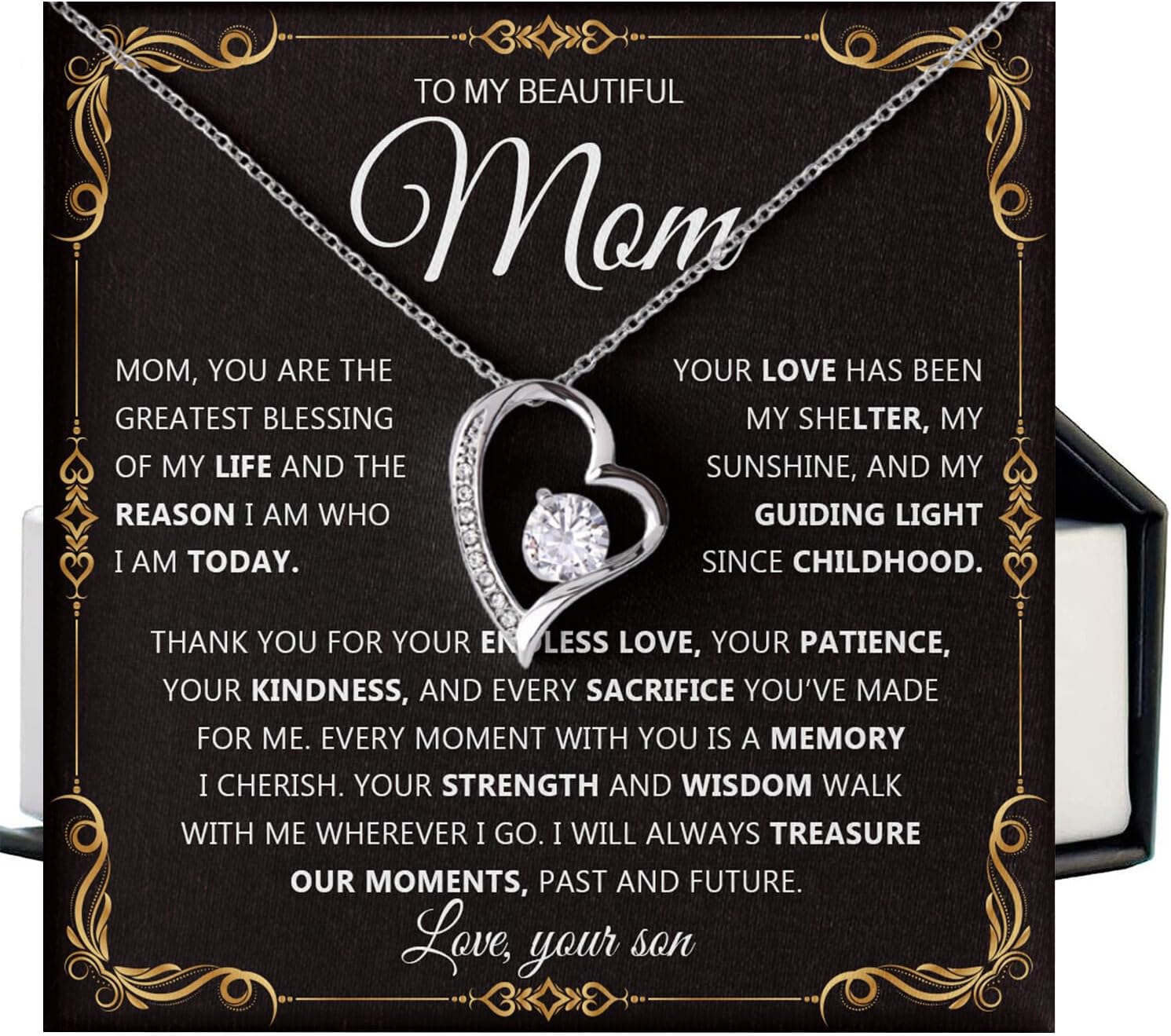To My Mom Necklace with Heartfelt Message Card – Meaningful Gift for Mom from Son or Daughter, Perfect Mother’s Day, Birthday & Christmas Jewelry Gift