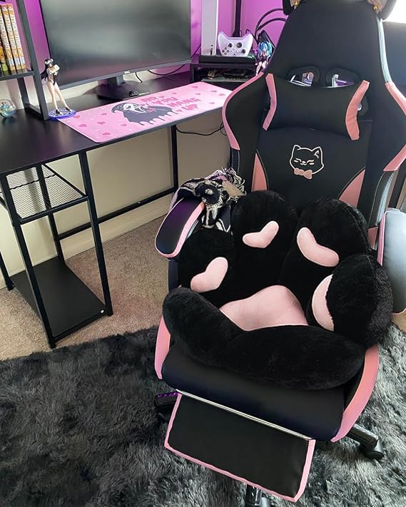 MOONBEEKI Cat Paw Cushion Chair Comfy Kawaii Plush Seat Cushions Shape Lazy Pillow for Gamer Chair 28x 24 Cozy Floor Cute Seat Kawaii for Girl Worker Gift, Dining Room Bedroom Decorate Black