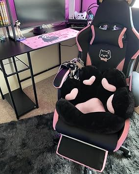 MOONBEEKI Cat Paw Cushion Chair Comfy Kawaii Plush Seat Cushions Shape Lazy Pillow for Gamer Chair 28x 24 Cozy Floor Cute Seat Kawaii for Girl Worker Gift, Dining Room Bedroom Decorate Black