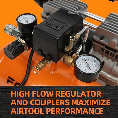 Miniatura 7 de FORNAX Compresor de aire ultra silencioso, 1.3 galones, 1 HP, 65 dB compresor portátil silencioso sin aceite, 125 PSI máximo, 120 V, para inflar