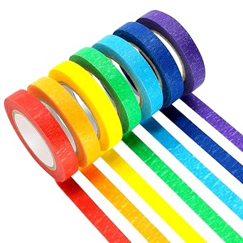 Aipker Colored Masking Tapes, 7PCS Arts Rainbow Labelling Masking Tape Fun Supplies Kit for Kids and Adults, Painters Tapes for Crafts, School Projects, Party Decorations and More 0.4 Inch, 12 yd