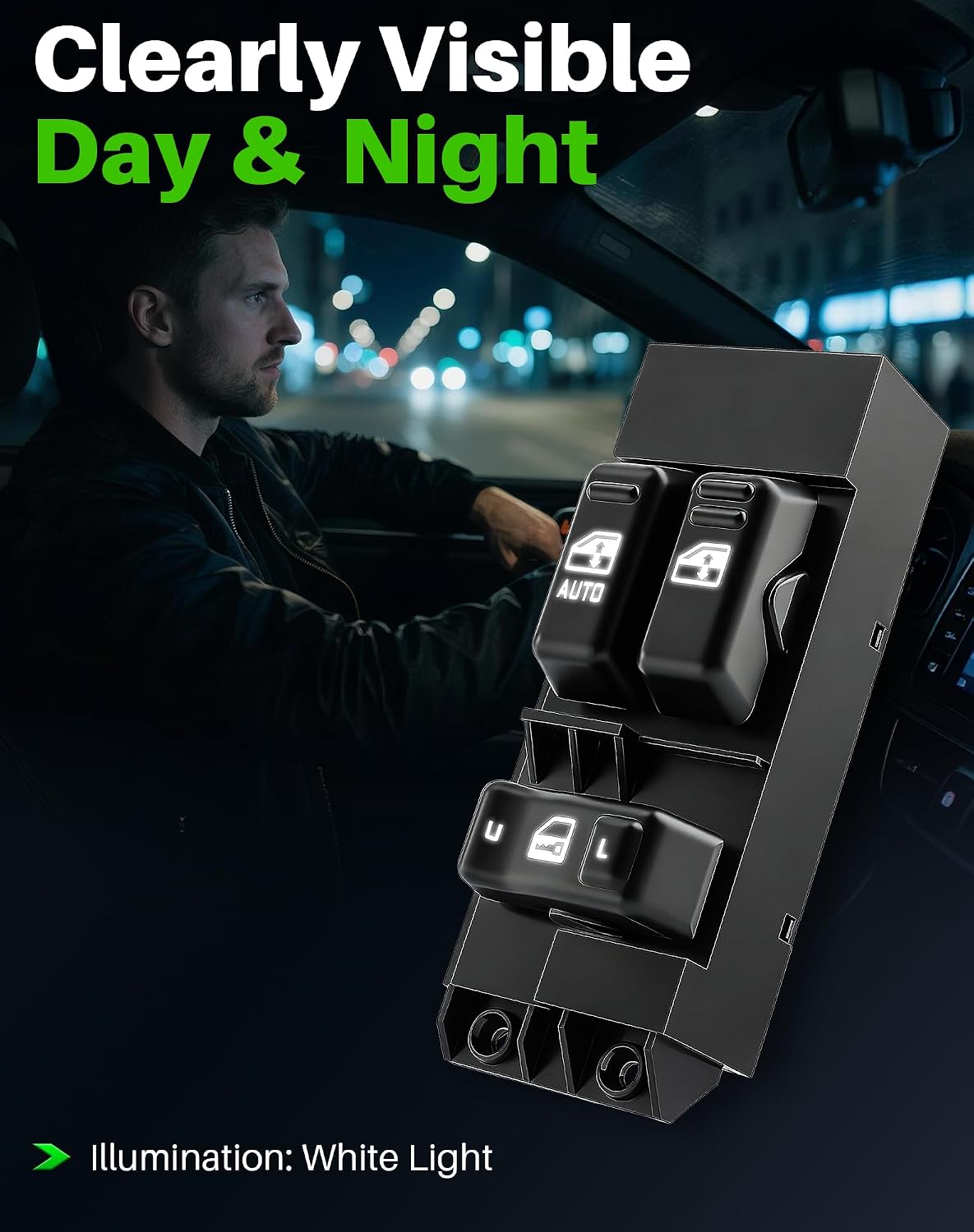 Power Window Switch & Mirror Adjustment Switch Fit for Chevrolet Chevy Silverado & GMC Sierra 1500/2500/3500 2-Door (2000-2002) Front Left Driver Side, Replace OE 15047637, 15045085