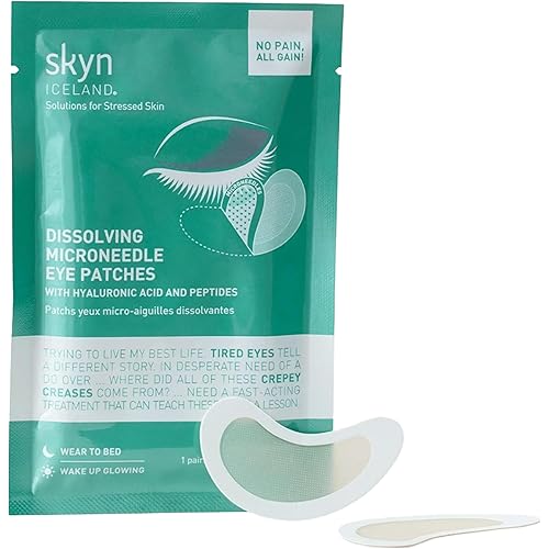 skyn ICELAND Dissolving Microneedle Under Eye Patches with 39% Hyaluronic Acid & Peptides No-Slip Eye Masks for Firming Wrinkles & Fine Lines, 1 Pair